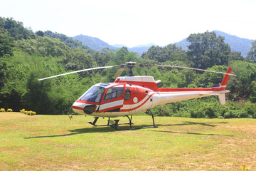 Obraz na płótnie Canvas helicopter standing on landing strip