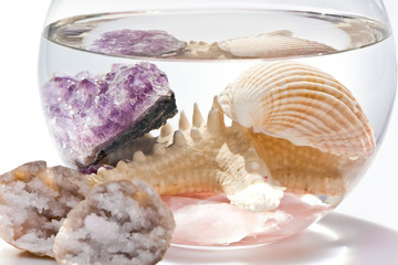 raw precious stones and shells