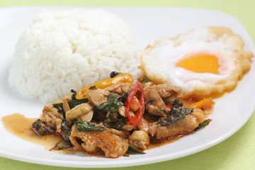 Chicken panang curry with rice and fried egg