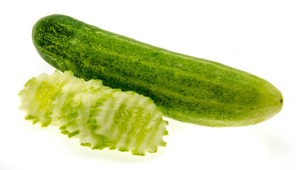 Cucumber and slices isolated over white background