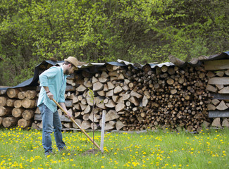Young man working in the garden