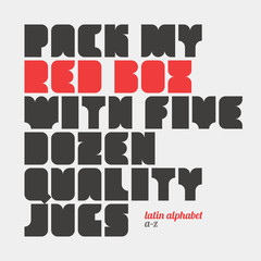 Pack my red box with five... Latin alphabet letters.