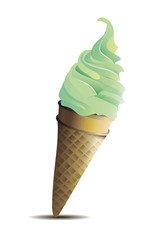 creamy pistachio ice cream with waffle cone