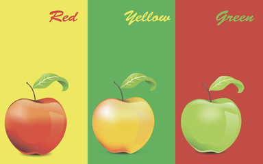 three ripe apples with leaves