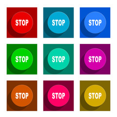 stop flat icon vector set
