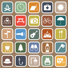 Camping flat icons on brown background