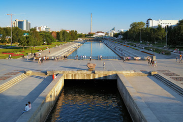 View from the dam on Iset river in the center of Ekaterinburg