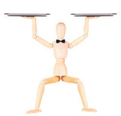 wooden Dummy waiter with empty silver tray