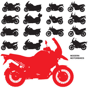 Set of High Resolution Modern Motorcycles Silhouettes