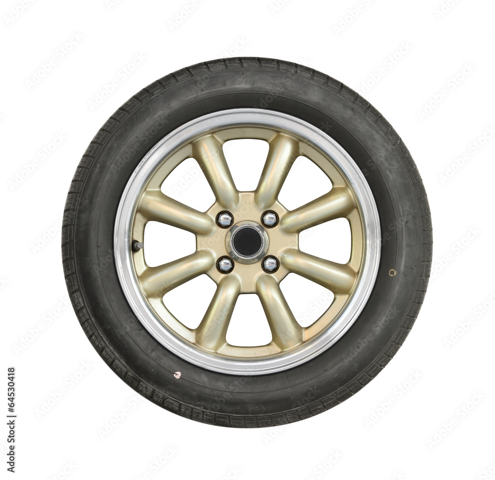 Wall mural car wheel isolated on white background