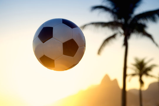 Football Soccer Ball Sunset Rio de Janeiro Skyline
