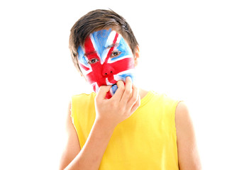 boy with uk flag painted on his face