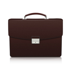 Detailed dark brown briefcase with leather texture