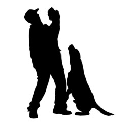 Vector silhouette of people with dog.