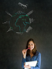 Business travel agent chalk globe and famous landmarks