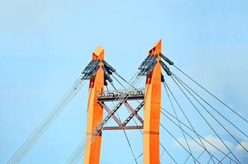 Bridge pylon with steel cable in Odessa, Ukraine