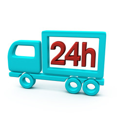 24h delivery truck icon, 3d