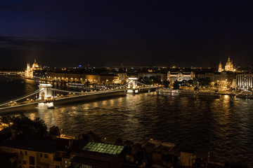 Fototapeta na wymiar Panorama of Budapest, Hungary, with the Chain Bridge and the Par