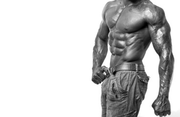 Strong bodybuilder man with perfect abs, shoulders,biceps