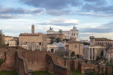 Fototapeta na wymiar Rome - View from the roman forum on the historical city