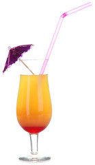 Glass of tasty cocktail isolated on white