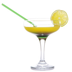 Glass of tasty cocktail isolated on white