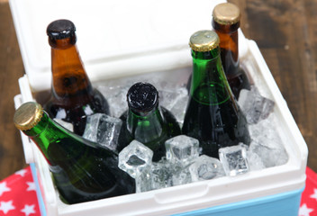 Ice chest full of drinks in bottles