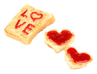 Delicious toasts with jam isolated on white