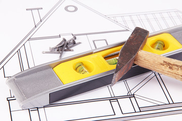 Tools on drawing close up