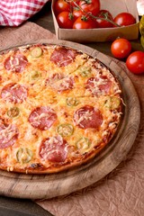 Tasty pizza on table close-up