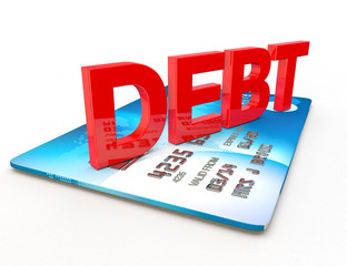 debt on a credit card cut out on white