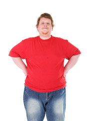 Fat man isolated on white