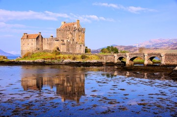 Famous Eilean Donan Castle of Scotland with reflections