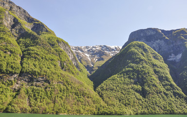 Naeroyfjord, Fjord, Laerdal, Mittelgebirge, Sommer, Norwegen
