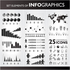 Black and white infographics set. Vector icons.