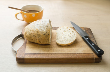 Whole wheat bread on the chopping board