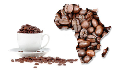 African continent made with coffee beans