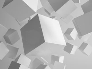 Geometry concept of grey flying cubes / boxes