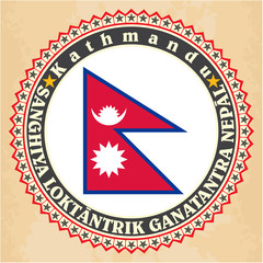 Vintage label cards of Nepal flag.