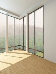 Modern empty room with floor to ceiling window
