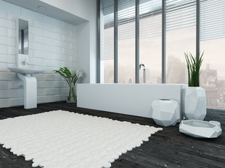 Modern luxury bathroom interior with bathtub