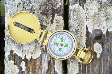 Compass on the wooden background