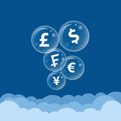 Currency symbol bubble on the cloud