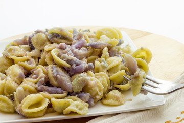 Orecchiette pasta with purple cauliflower