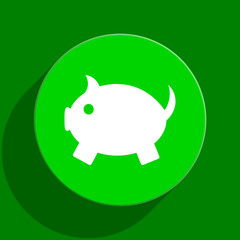 piggy bank green flat icon