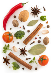 herbs and spices on white