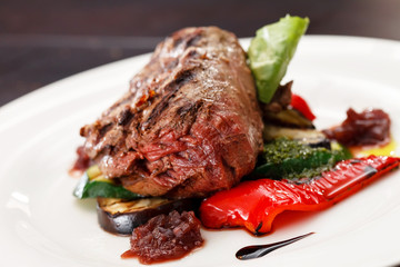 grilled steak with vegetables