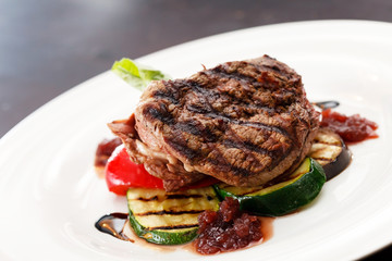 grilled steak with vegetables