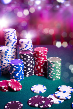 Casino chips on gaming table