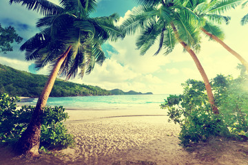 sunset on beach, Mahe island, Seychelles